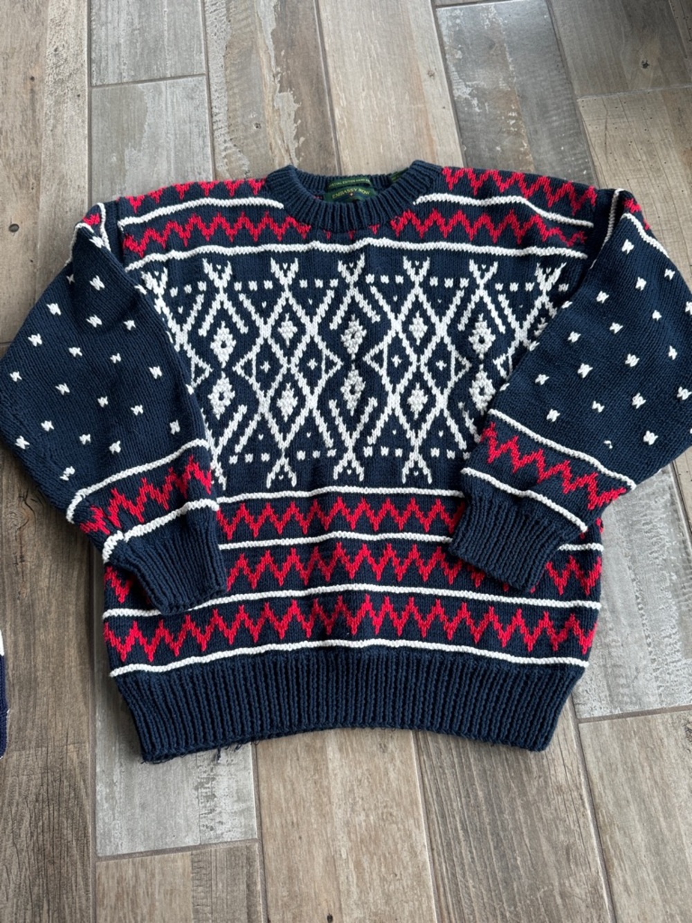Embassy Row Crewneck Knit Sweater - Navy, Red & White Large